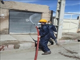ضدعفونی معابر و خیابانهای روستای مغانجق با همکاری بهورز خانه بهداشت انجام شد .