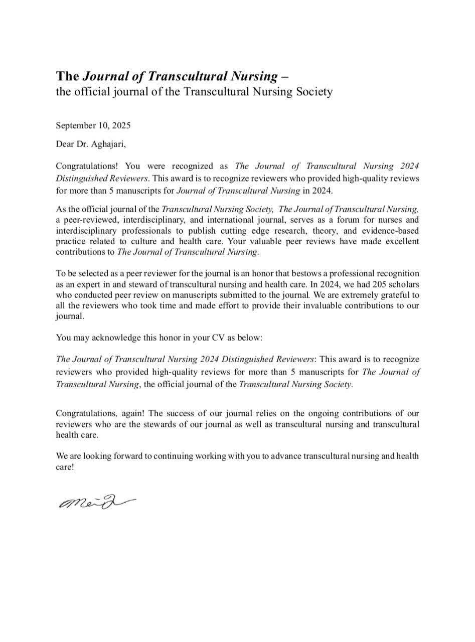 عضو هیأت علمی دانشکده علوم پزشکی مراغه به عنوان داور ممتاز ژورنال معتبر آمریکایی معرفی شد